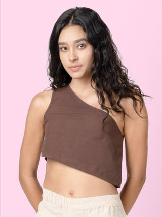 Swish - Brown One Shoulder Sleeveless Crop Top