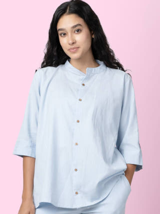 Taube Blue Mandarin Collar Shirt