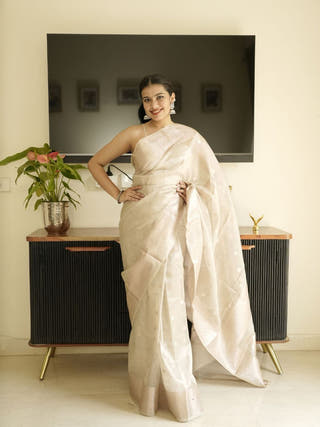 Ivory Banarasi Silk Saree