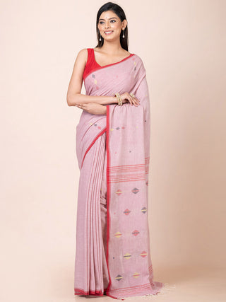 Jamdani Motifs Cotton Saree Pink OCAU