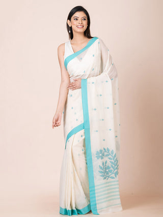 Cotton Saree With Jamdani Motifs White OCAU