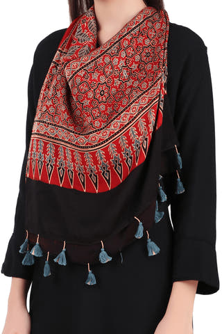 Block printed Modal Stole Red Teenaro