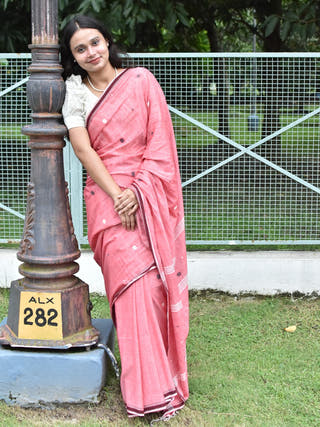 Daisy Dew Pure Cotton Saree With Jamdani Motifs  Without Blouse Piece