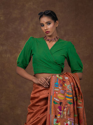 Hand Embroidered Cotton Dori Blouse | Green