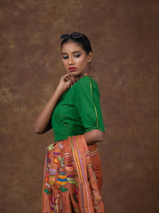 Hand Embroidered Cotton Dori Blouse | Green