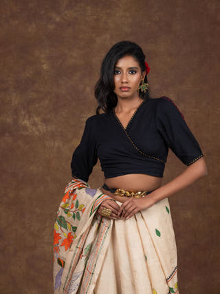Hand Embroidered Cotton Dori Blouse | Black