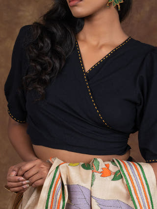 Hand Embroidered Cotton Dori Blouse | Black