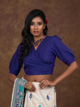 Hand Embroidered Cotton Dori Blouse | Purple