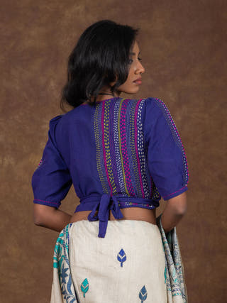 Hand Embroidered Cotton Dori Blouse | Purple