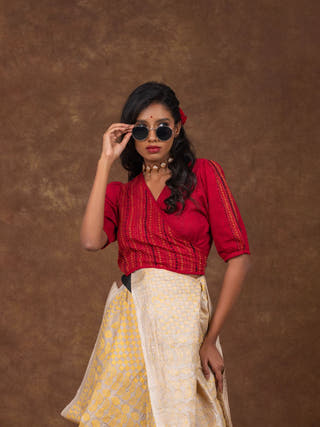 Hand Embroidered Cotton Dori Blouse | Red