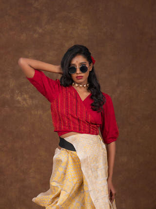 Hand Embroidered Cotton Dori Blouse | Red