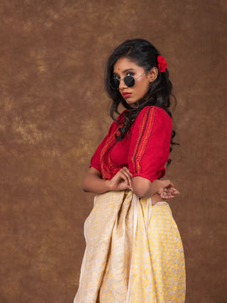 Hand Embroidered Cotton Dori Blouse | Red