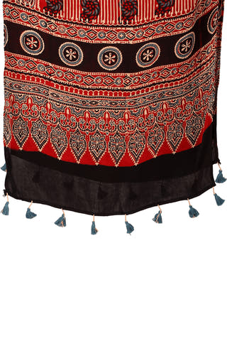 Block printed Modal Stole Red & Black Teenaro