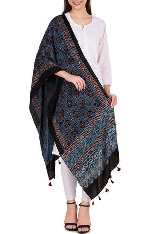 Block printed Modal Stole Indigo Teenaro