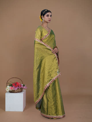 Yashvi Olive Green Handwoven Tissue Saree