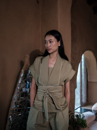 Khaki Berlin Shawl Collar