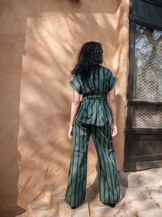 Deep Green Stripes Berlin Shawl Collar