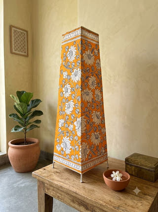 Lotus Hand Painted Leather Floor Lamp - Yellow