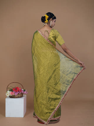 Yashvi Olive Green Handwoven Tissue Saree