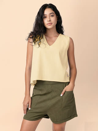 Vezee - Butter Yellow Sleeveless V-neck Top
