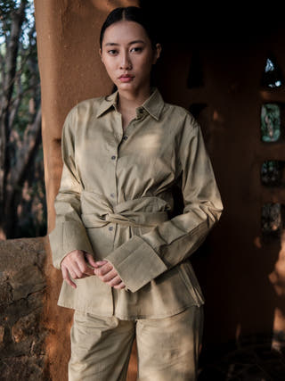 Khaki Nara Front Knot Shirt