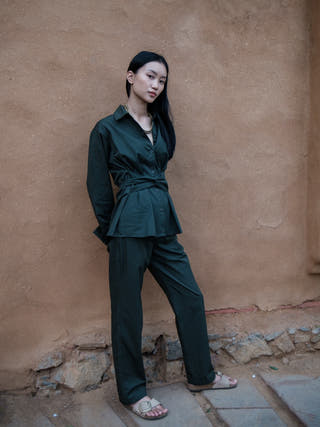 Deep Green Nara Front Knot Shirt