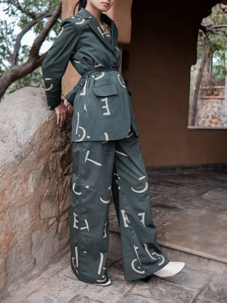 Deep Green Line Printed Cambridge Blazer The Terra Tribe