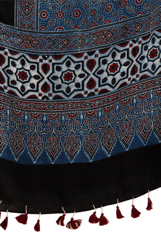 Block printed Modal Stole Flower Indigo Blue Teenaro