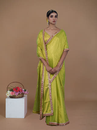 Nirali Neon Green Handwoven Tissue Saree