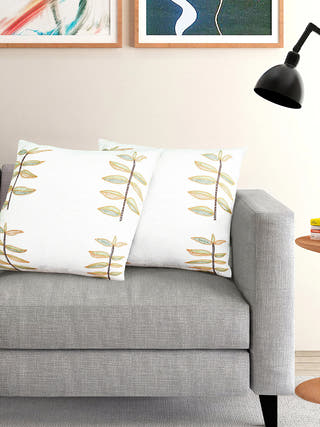 Neem Katha Hand Embroidered White Cushion Cover Peol