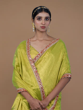 Nirali Neon Green Handwoven Tissue Saree