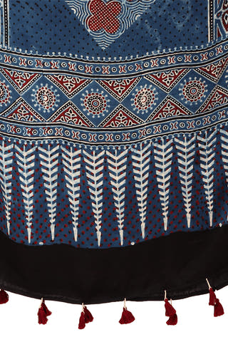 Block printed Modal Stole Indigo Blue & Red Teenaro