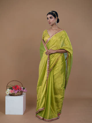 Nirali Neon Green Handwoven Tissue Saree