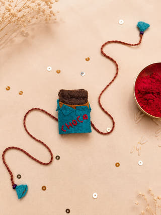 Hand Embroidered Chocolate Rakhi | Sea Green