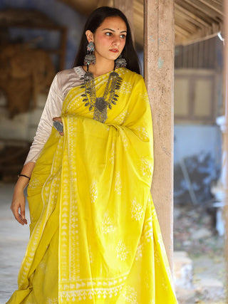 Harita Khadi Lemon Yellow Saree Agati