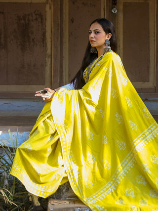 Harita Khadi Lemon Yellow Saree Agati