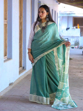 Harita Khadi Saree Green Agati