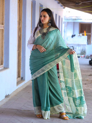 Harita Khadi Saree Green Agati