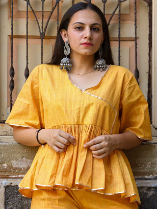 Ajara Khadi Kediya Top Palazzo Set Yellow Agati