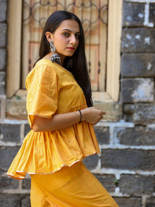 Ajara Khadi Kediya Top Palazzo Set Yellow Agati