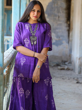 Malti Khadi Short Kurta And Palazzo  Purple Agati