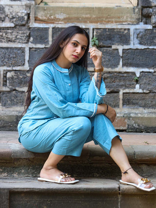 Diti Khadi Blue Top And Pant Set Blue Agati