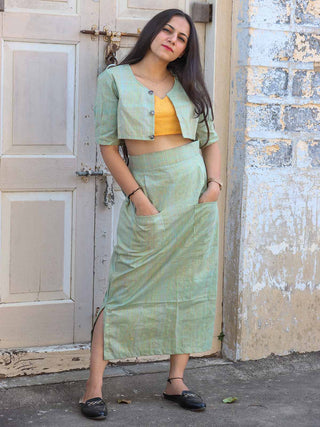 Lekha Khadi Co-ord Set Green Agati