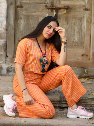 Dhara Khadi Top And Pant Set Orange Agati