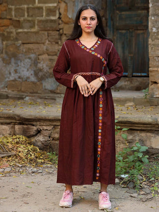 Adya Khadi Rebari Kurti Brown Agati