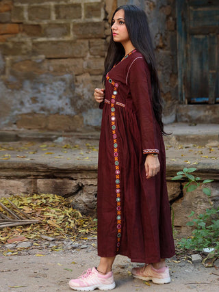 Adya Khadi Rebari Kurti Brown Agati