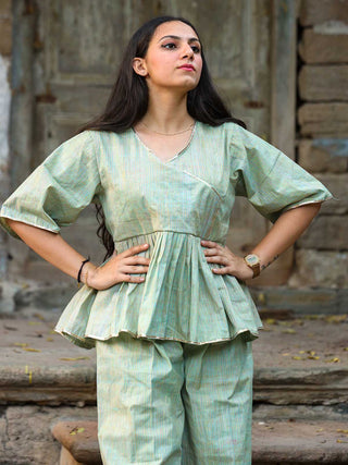 Vira Khadi Kediya Top And Palazzo Set Green Agati