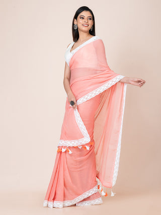 Pure cotton solid  saree with lace border l Coral Ocau