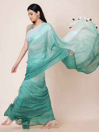 Pure cotton solid shaded saree with tassels l Teal Ocau