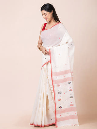 Jamdani Motifs Cotton Saree Offwhite OCAU